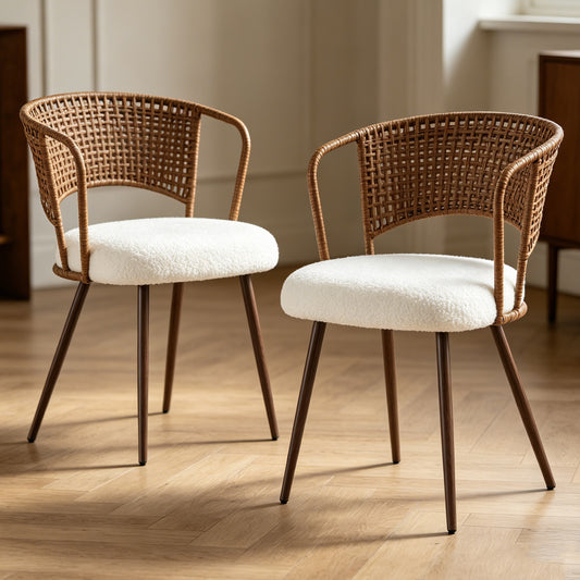 ining Chairs Set of 2, Farmhouse Rattan Dining Room Chairs, Wingback Upholstered Kitchen Chairs Set of 2 with Cane Back & Metal Legs