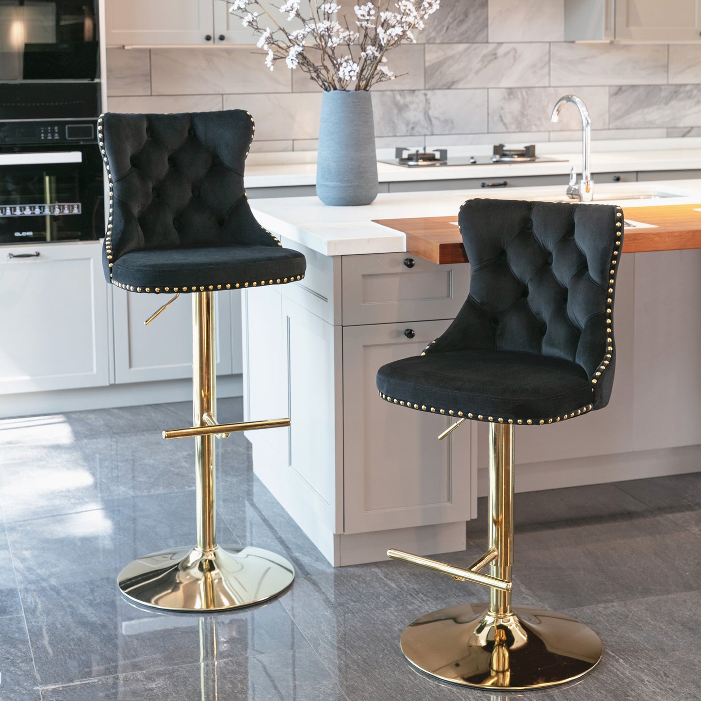 Swivel Bar Stools of 2, LegaHome Velvet Counter Height Barstools, 25-33 Inch Adjustable Height Bar Stools for Kitchen Counter, Modern Upholstered Kitchen Island Chairs, 300lbs Capacity, Beige