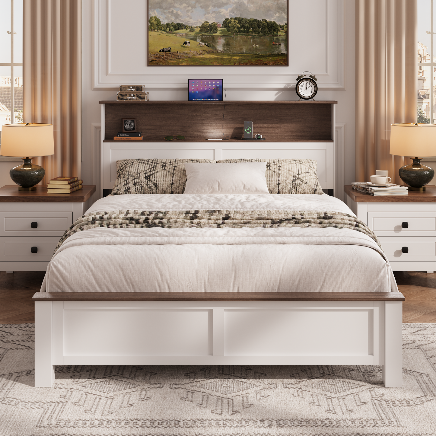 LEGAHOME e Full Size Bed Frame with Storage Headboard, Charging Station and LED Lights, Platform Bed Frame with Wooden Slats for 550lbs Weight Capacity, No Box Spring Needed
