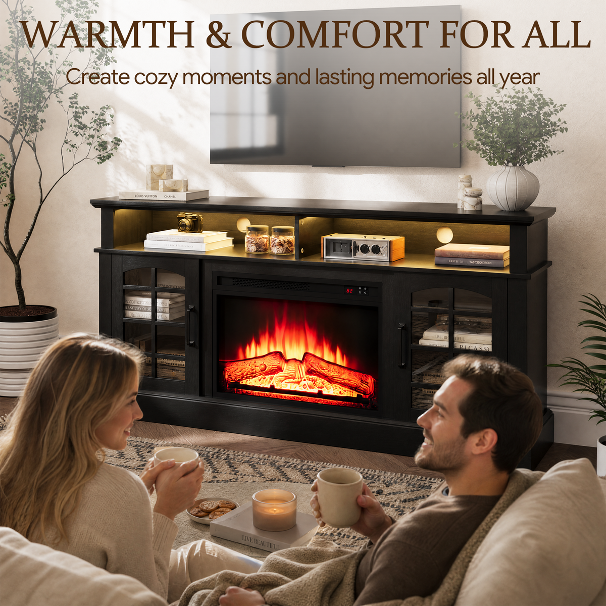LEGAHOME Electric Fireplace TV Stand for 65in TVs