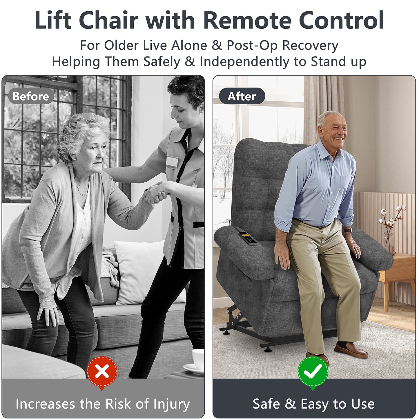Lift Chair Oversized Seat, Power Lift Recliner Chair for Elderly, Electric Recliner Chair for Living Room, 350lb Capacity, Heavy-Duty Theater Recliner Sofa, No Massage and Heat Function, Brown