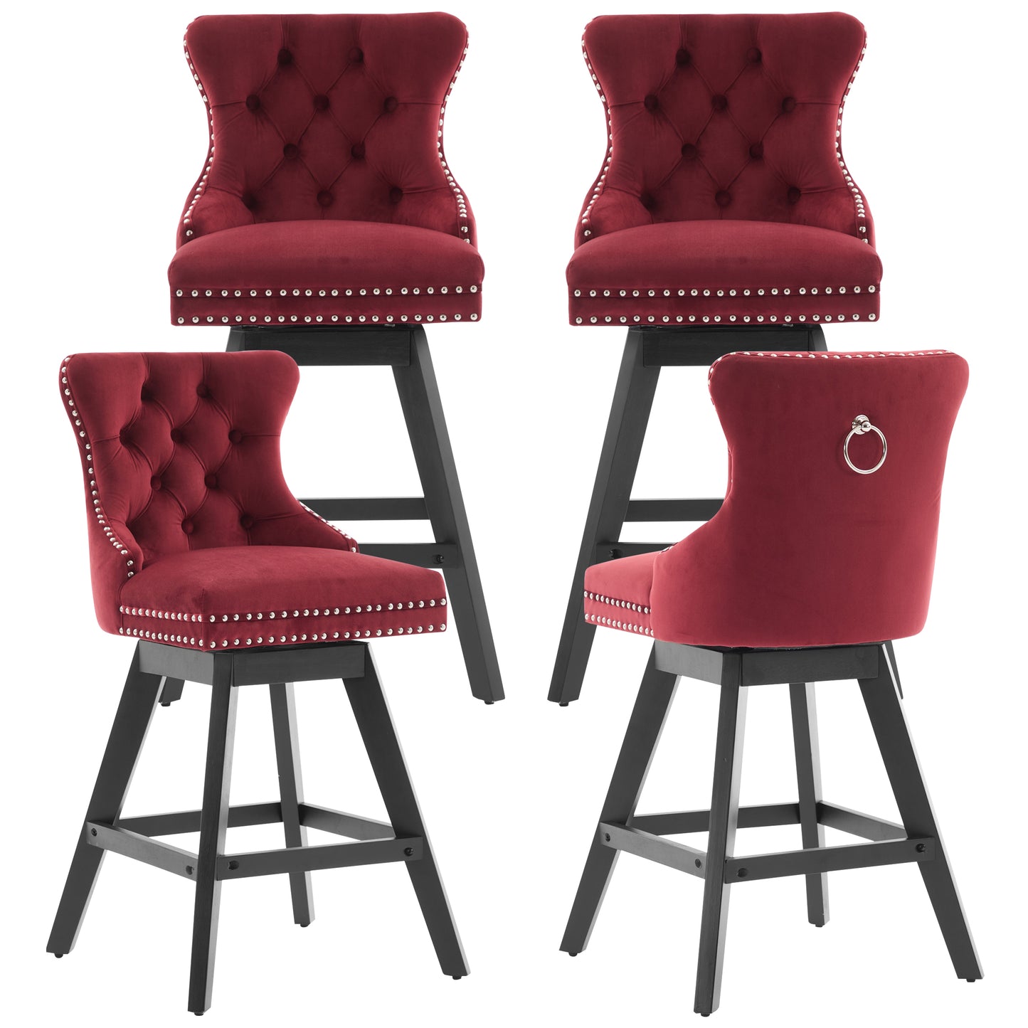 Swivel Bar Stools of 4, LEGAHOME 26"H Counter Height Swivel Barstools with Tufted Back, Velvet Upholstered Kitchen Barstool Chair for Island with Solid Wood Legs, Black (Set of 4)