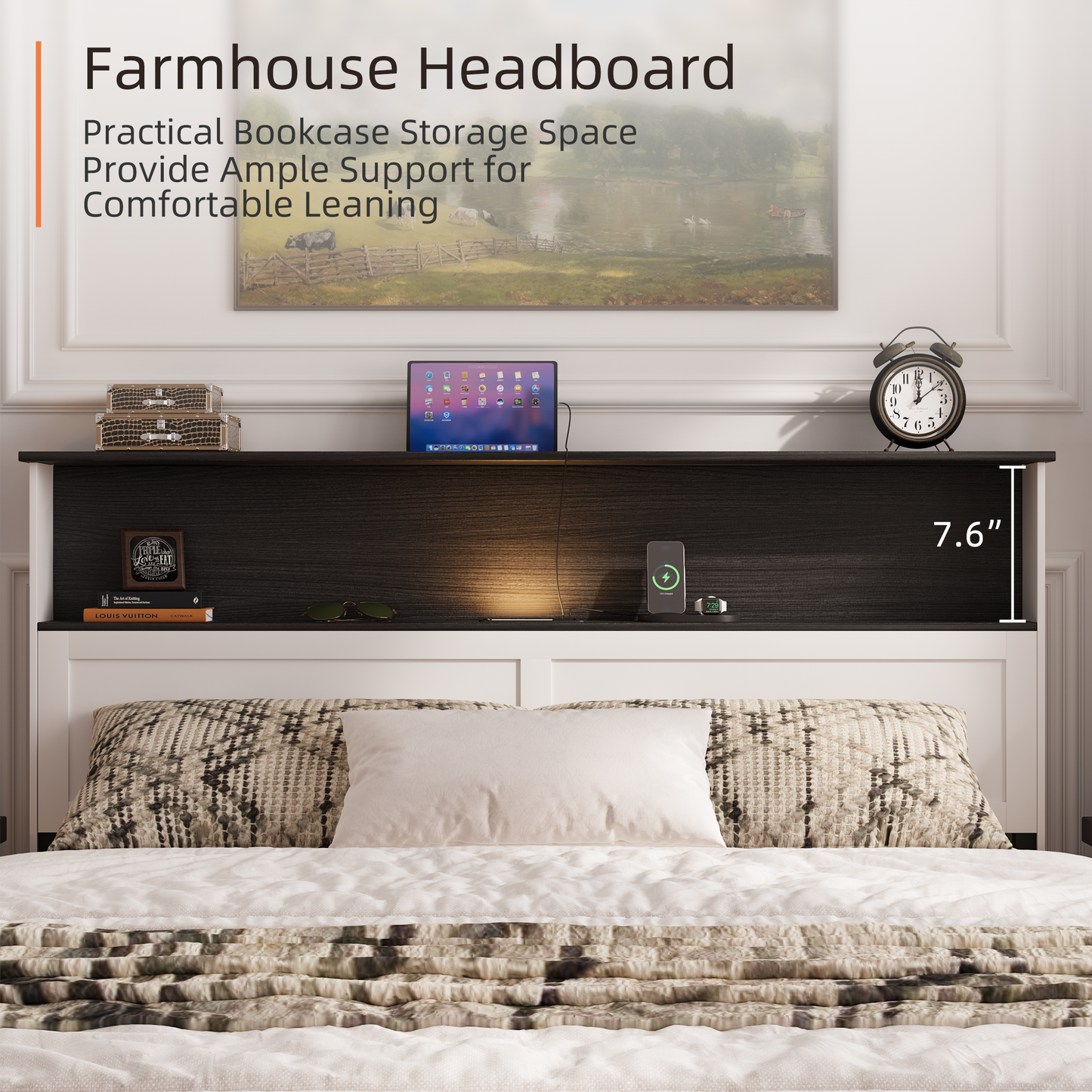 LEGAHOME e Full Size Bed Frame with Storage Headboard, Charging Station and LED Lights, Platform Bed Frame with Wooden Slats for 550lbs Weight Capacity, No Box Spring Needed