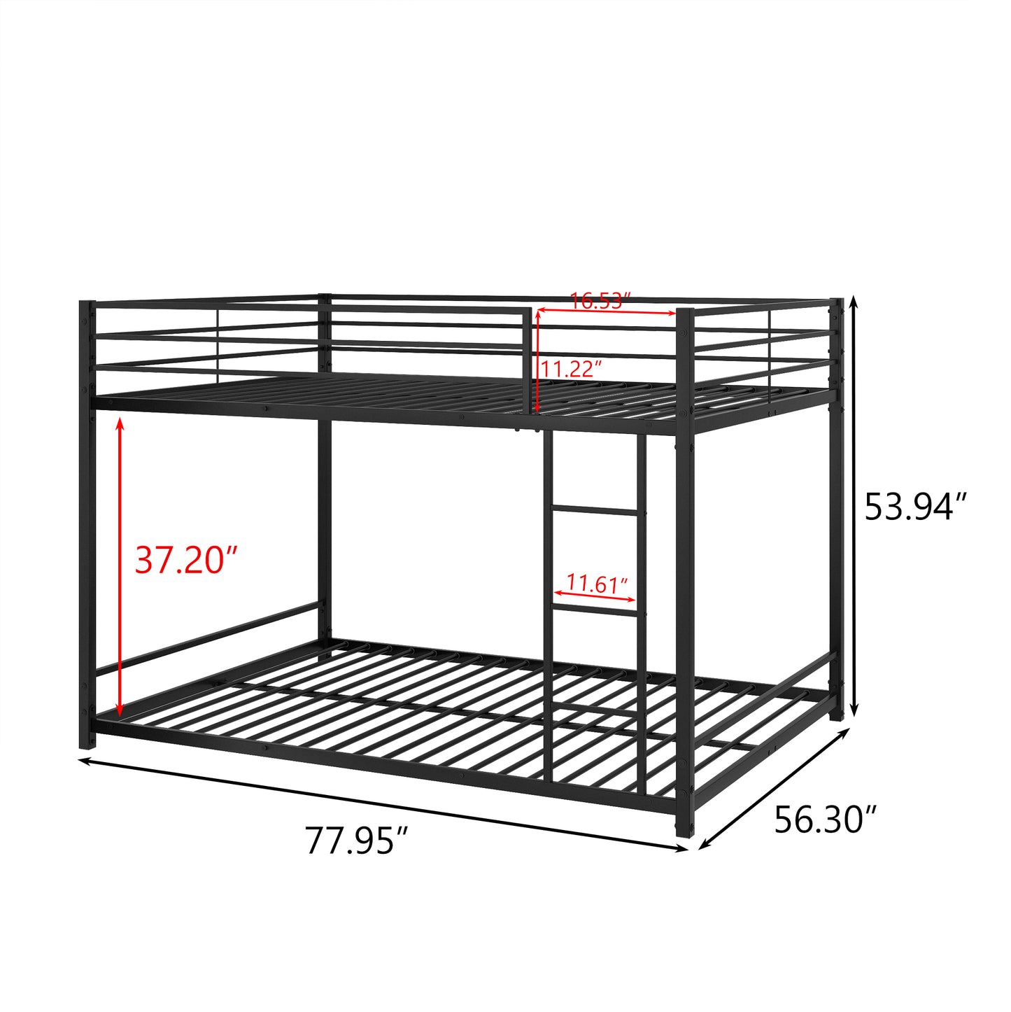 Full over Full Bunk Beds, Metal Bunk Beds Full Over Full for Kids, Full Size Bunk Bed No Box Spring Needed, for Kids Teens Adults, Black