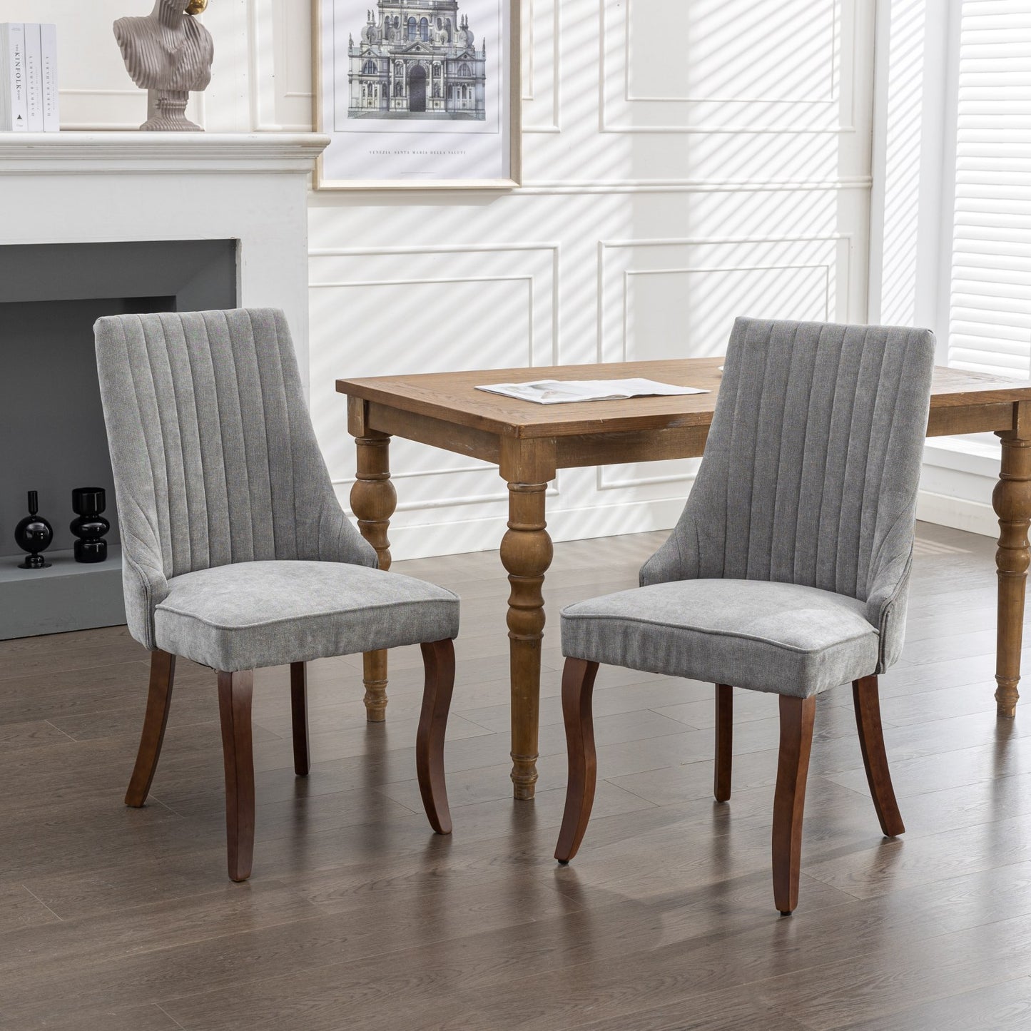Fabric Dining Chairs Set of 2, LEGAHOME Upholstered Dining Room Chair with Solid Wood Leg, High Back Chairs for Dining Table, Kitchen Side Chairs, 300lbs Weight Capacity