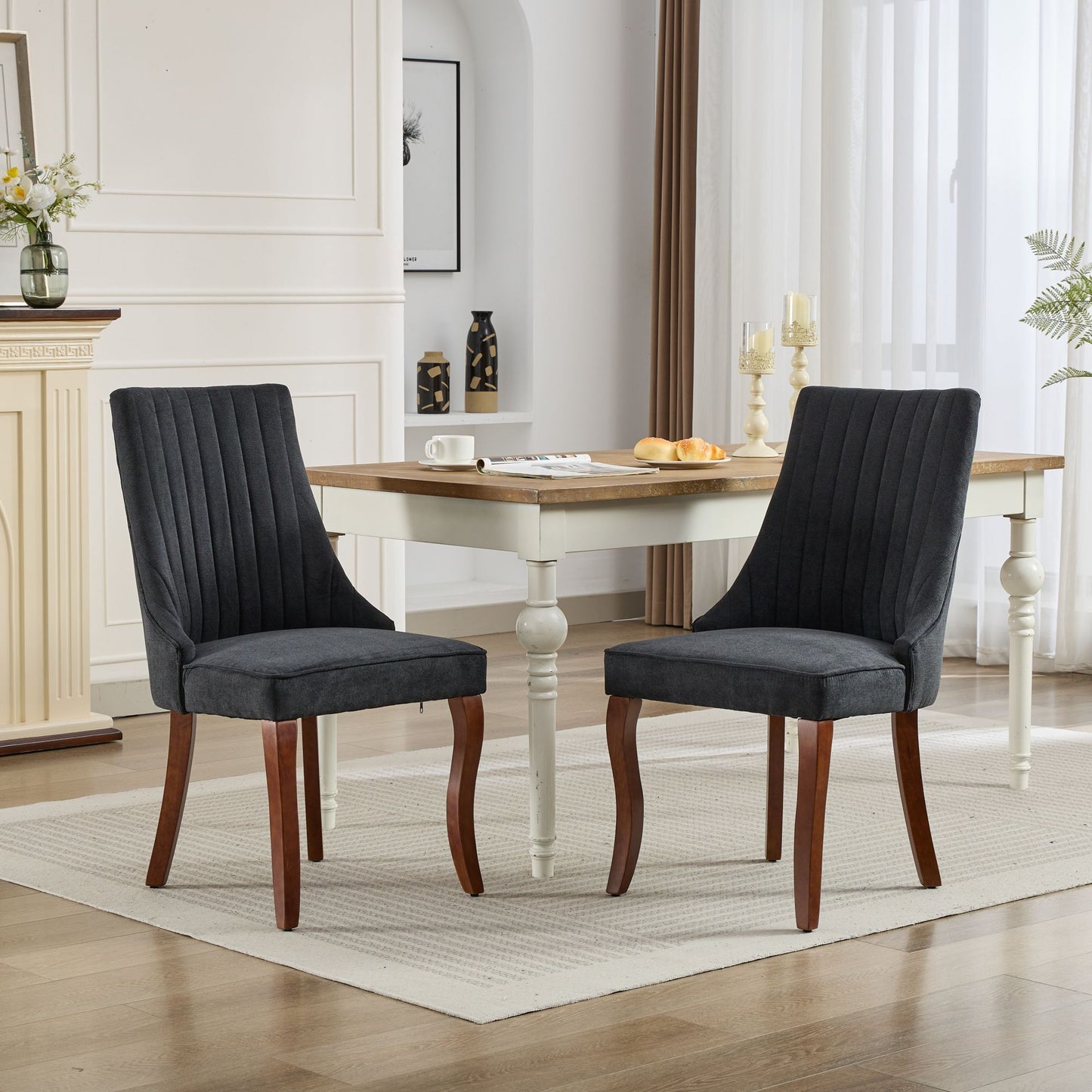 Fabric Dining Chairs Set of 2, LEGAHOME Upholstered Dining Room Chair with Solid Wood Leg, High Back Chairs for Dining Table, Kitchen Side Chairs, 300lbs Weight Capacity