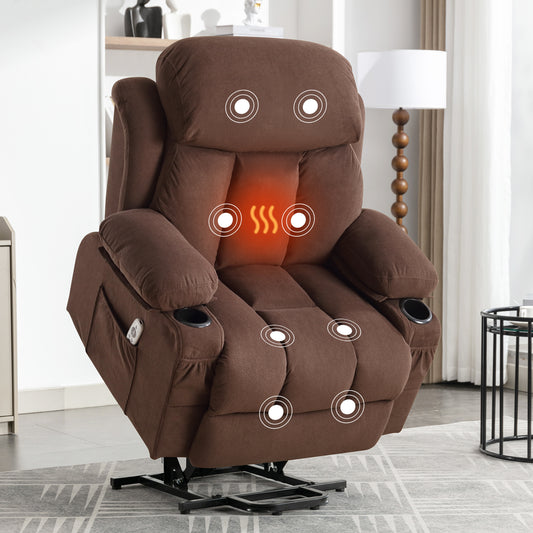 Power Lift Recliner Chair, Legahome Recliners for Elderly with Heat and Massage, Electric Lift Elderly Sofa for Living Room, with Cuper Holder, Pocket, USB Port, 330lbs Weight Capacity, Brown