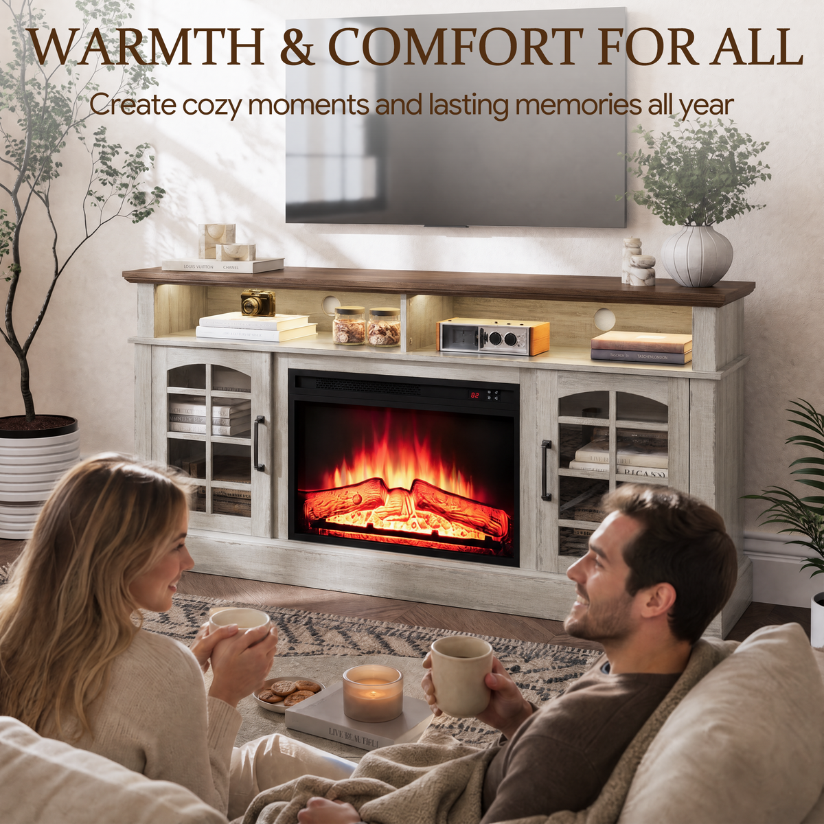 LEGAHOME Electric Fireplace TV Stand for 65in TVs