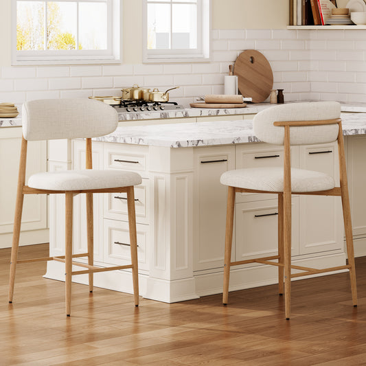 Bar Stool Set of 2, Legahome 26" Counter Height Bar Stool, Modern Farmhouse Upholstered Bar Stool with Curved Back & Wood-Grain Metal Legs for Kitchen Island Dining Room