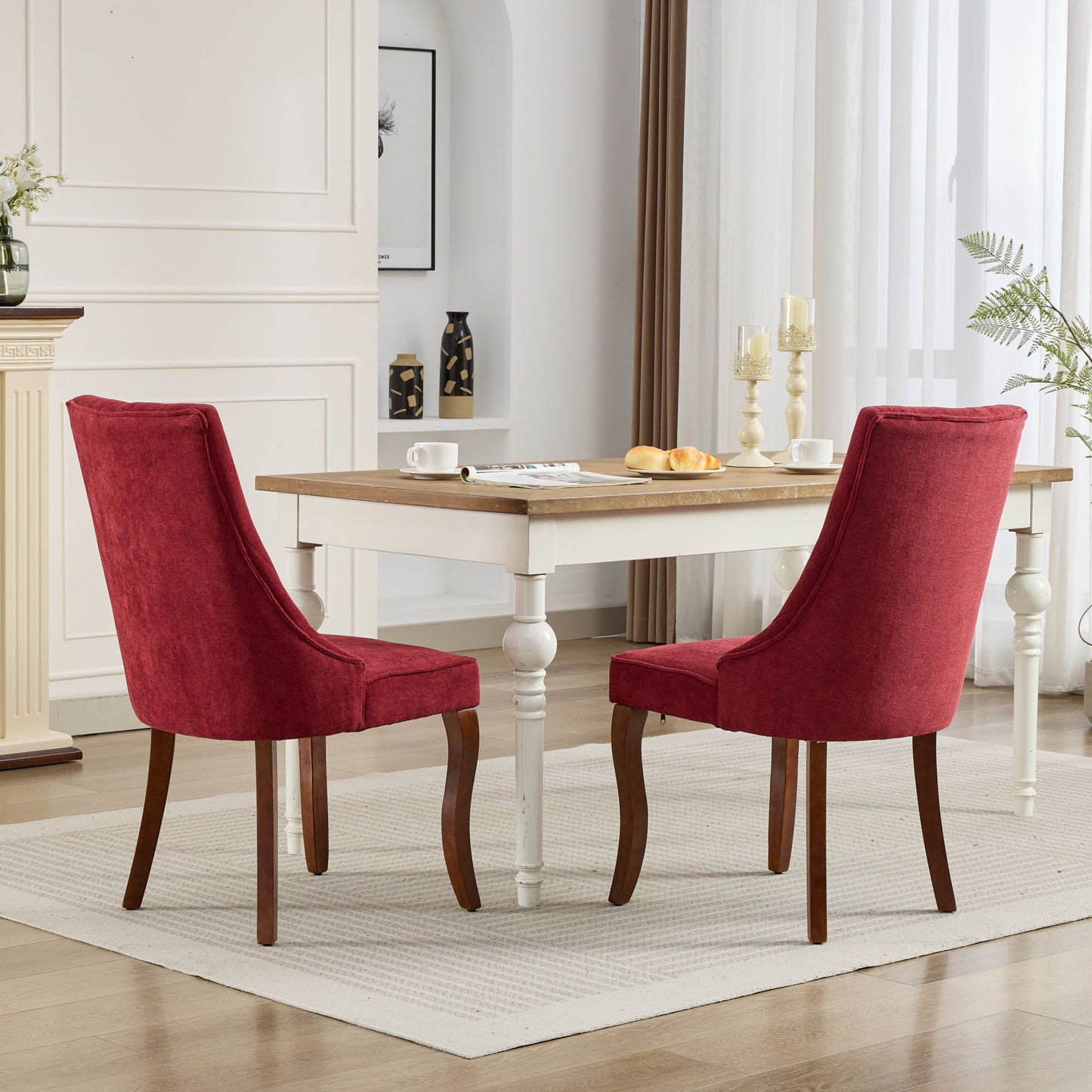 Fabric Dining Chairs Set of 2, LEGAHOME Upholstered Dining Room Chair with Solid Wood Leg, High Back Chairs for Dining Table, Kitchen Side Chairs, 300lbs Weight Capacity
