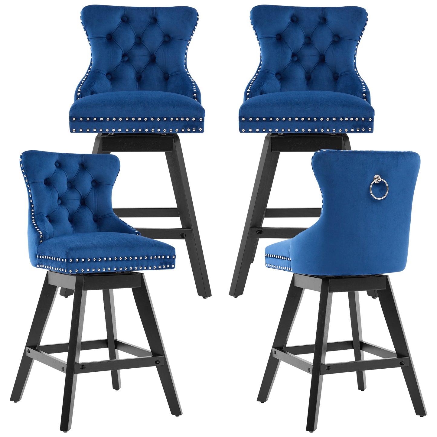 Swivel Bar Stools of 4, LEGAHOME 26"H Counter Height Swivel Barstools with Tufted Back, Velvet Upholstered Kitchen Barstool Chair for Island with Solid Wood Legs, Black (Set of 4)