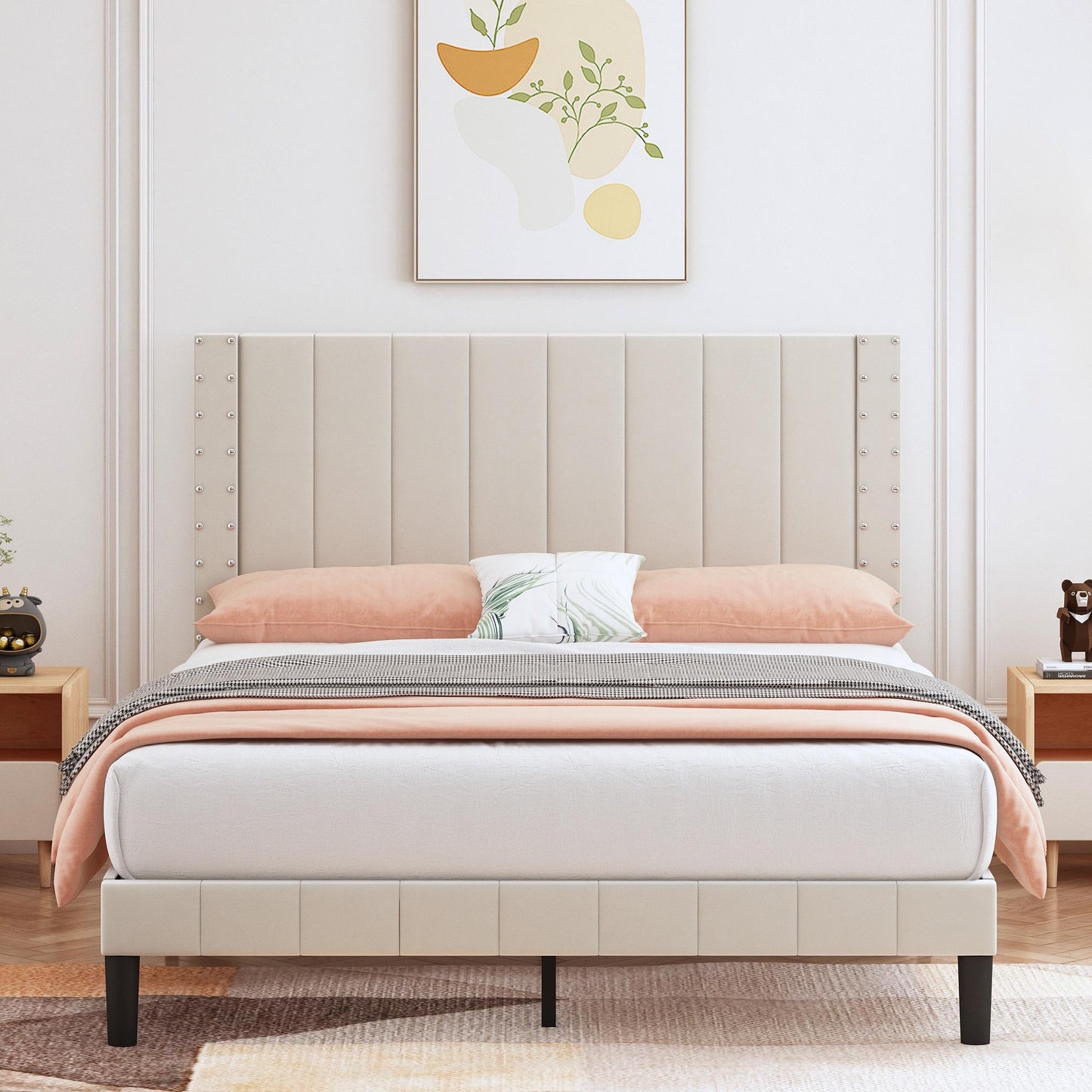 LegaHome Upholstered Platform Bed Frame with Headboard