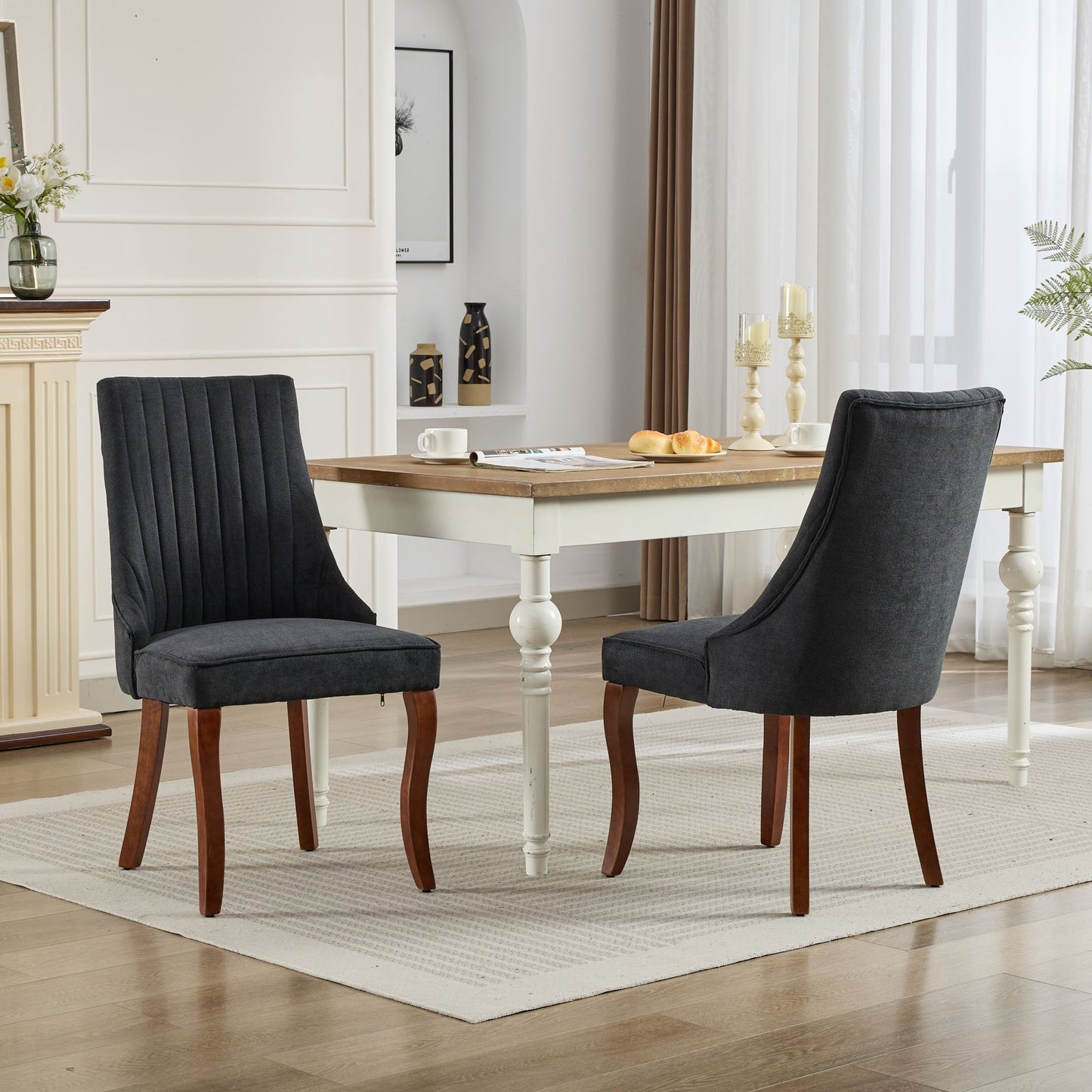 Fabric Dining Chairs Set of 2, LEGAHOME Upholstered Dining Room Chair with Solid Wood Leg, High Back Chairs for Dining Table, Kitchen Side Chairs, 300lbs Weight Capacity
