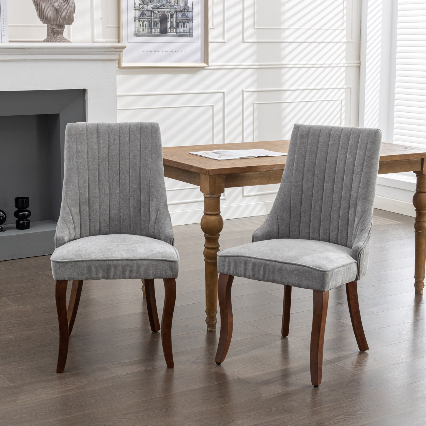 Fabric Dining Chairs Set of 2, LEGAHOME Upholstered Dining Room Chair with Solid Wood Leg, High Back Chairs for Dining Table, Kitchen Side Chairs, 300lbs Weight Capacity