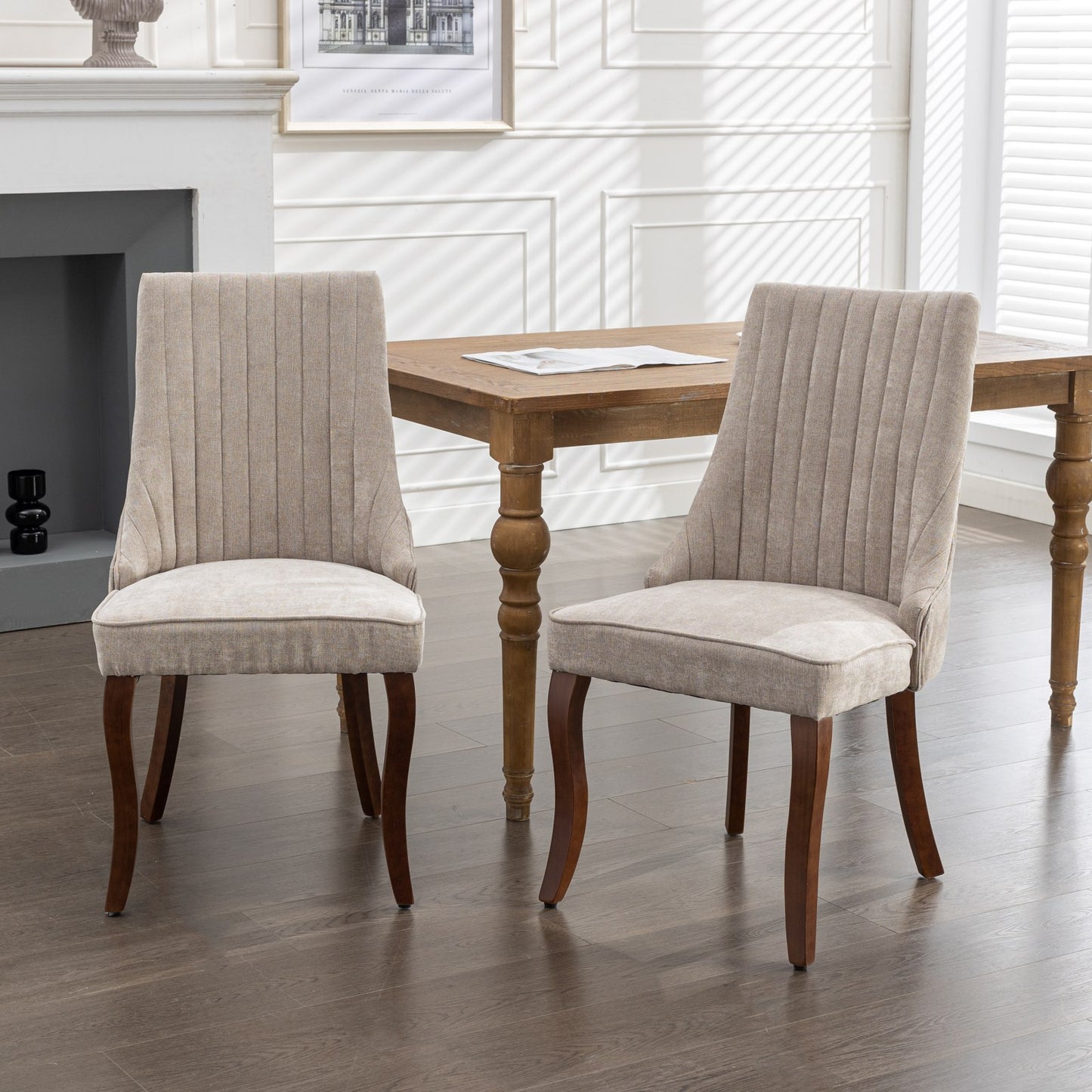 Fabric Dining Chairs Set of 2, LEGAHOME Upholstered Dining Room Chair with Solid Wood Leg, High Back Chairs for Dining Table, Kitchen Side Chairs, 300lbs Weight Capacity