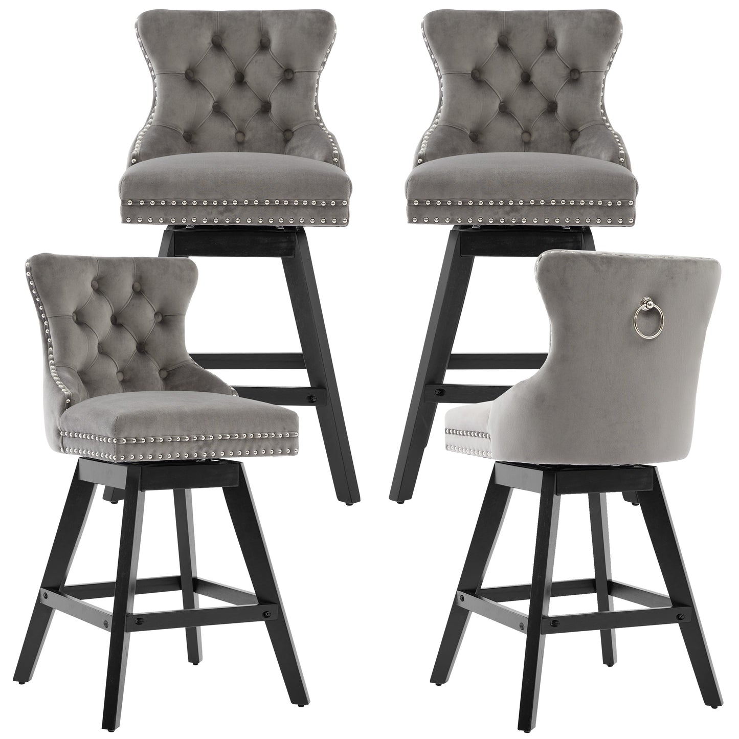Swivel Bar Stools of 4, LEGAHOME 26"H Counter Height Swivel Barstools with Tufted Back, Velvet Upholstered Kitchen Barstool Chair for Island with Solid Wood Legs, Black (Set of 4)