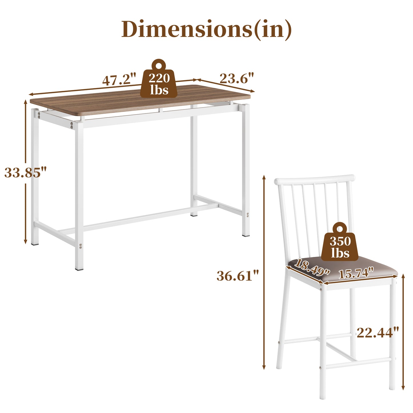 Counter Height Table Set of 4, LEAGHOME Bar Table Set for 4, Kitchen Dining Set with 4 Backrest Chairs, Rectangle Dinette Pub Table Set, Bar Table and Chairs Set for Kitchen Breakfast Nook, Brown