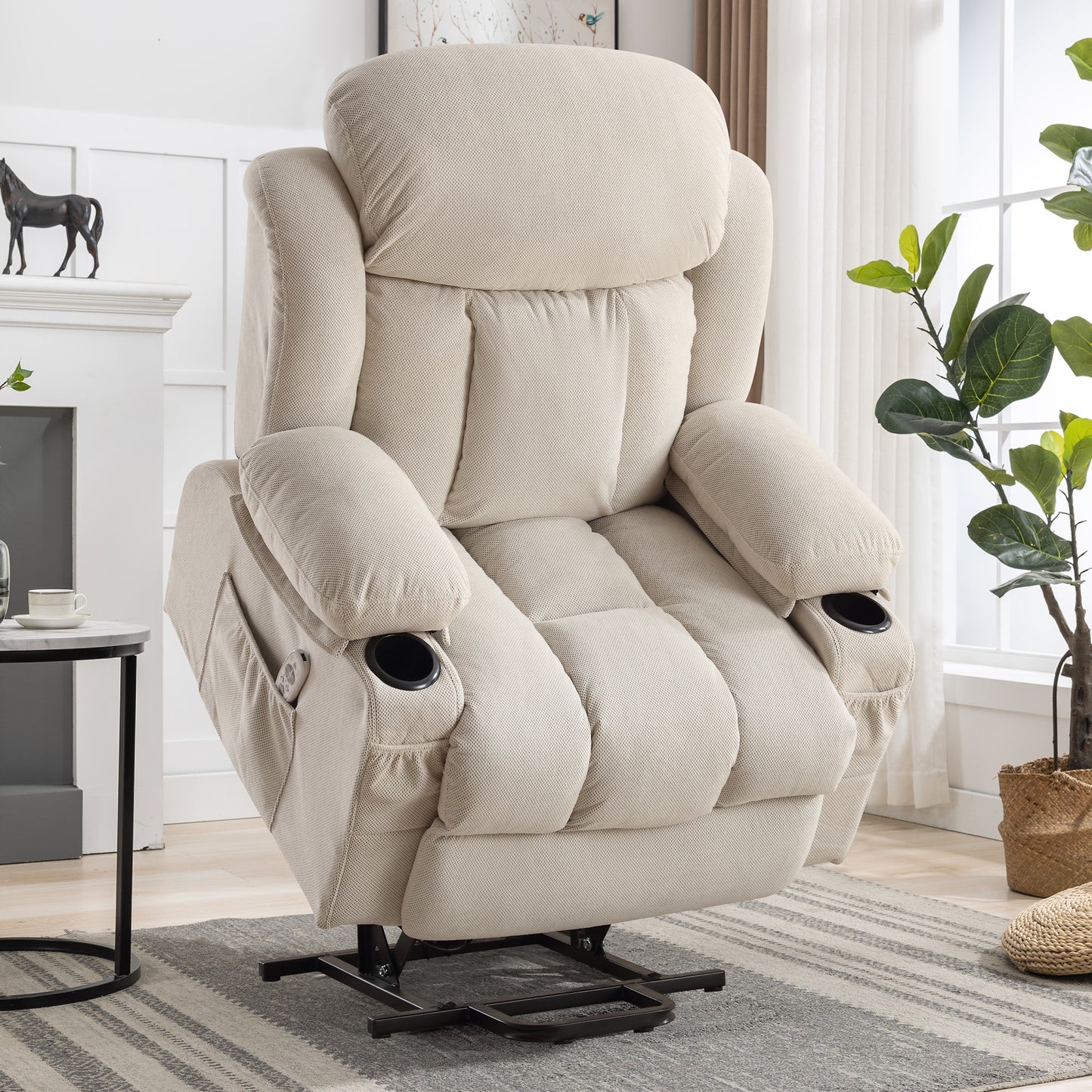 Power Lift Recliner Chair, Legahome Recliners for Elderly with Heat and Massage, Electric Lift Elderly Sofa for Living Room, with Cuper Holder, Pocket, USB Port, 330lbs Weight Capacity, Beige