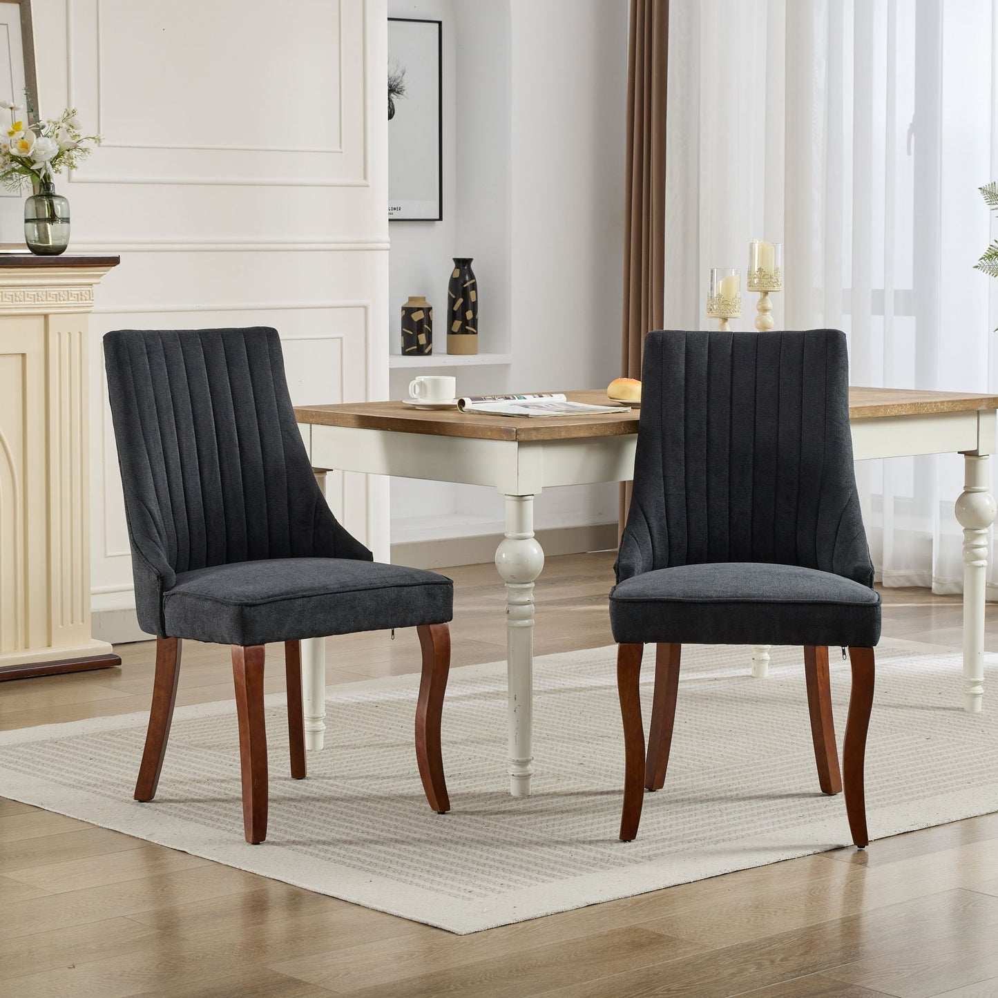 Fabric Dining Chairs Set of 2, LEGAHOME Upholstered Dining Room Chair with Solid Wood Leg, High Back Chairs for Dining Table, Kitchen Side Chairs, 300lbs Weight Capacity
