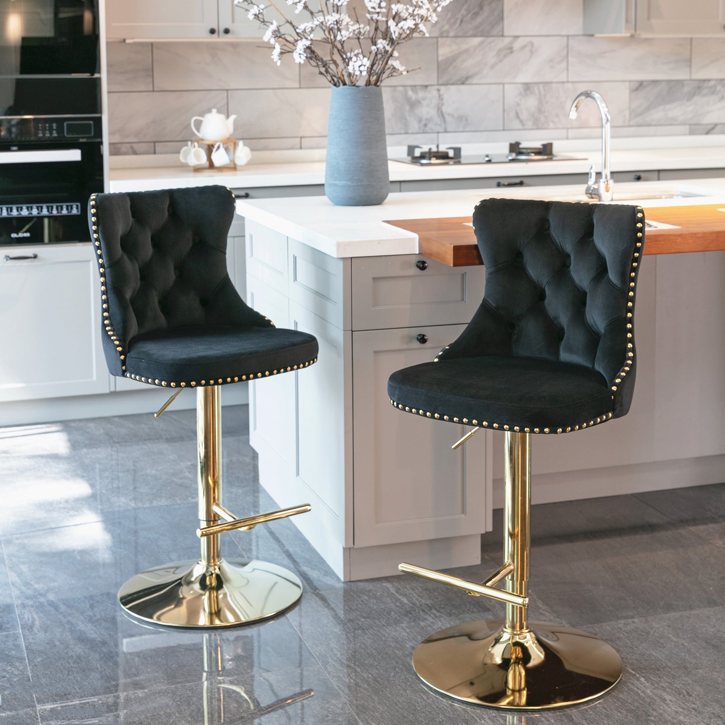 Swivel Bar Stools of 2, LegaHome Velvet Counter Height Barstools, 25-33 Inch Adjustable Height Bar Stools for Kitchen Counter, Modern Upholstered Kitchen Island Chairs, 300lbs Capacity, Beige