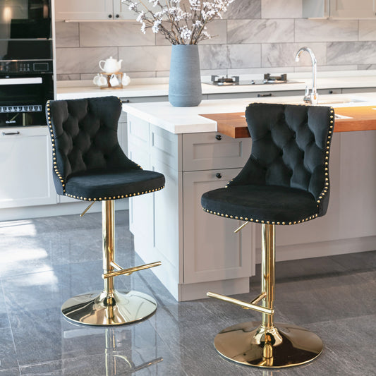 Swivel Bar Stools of 2, LegaHome Velvet Counter Height Barstools, 25-33 Inch Adjustable Height Bar Stools for Kitchen Counter, Modern Upholstered Kitchen Island Chairs, 300lbs Capacity, Beige