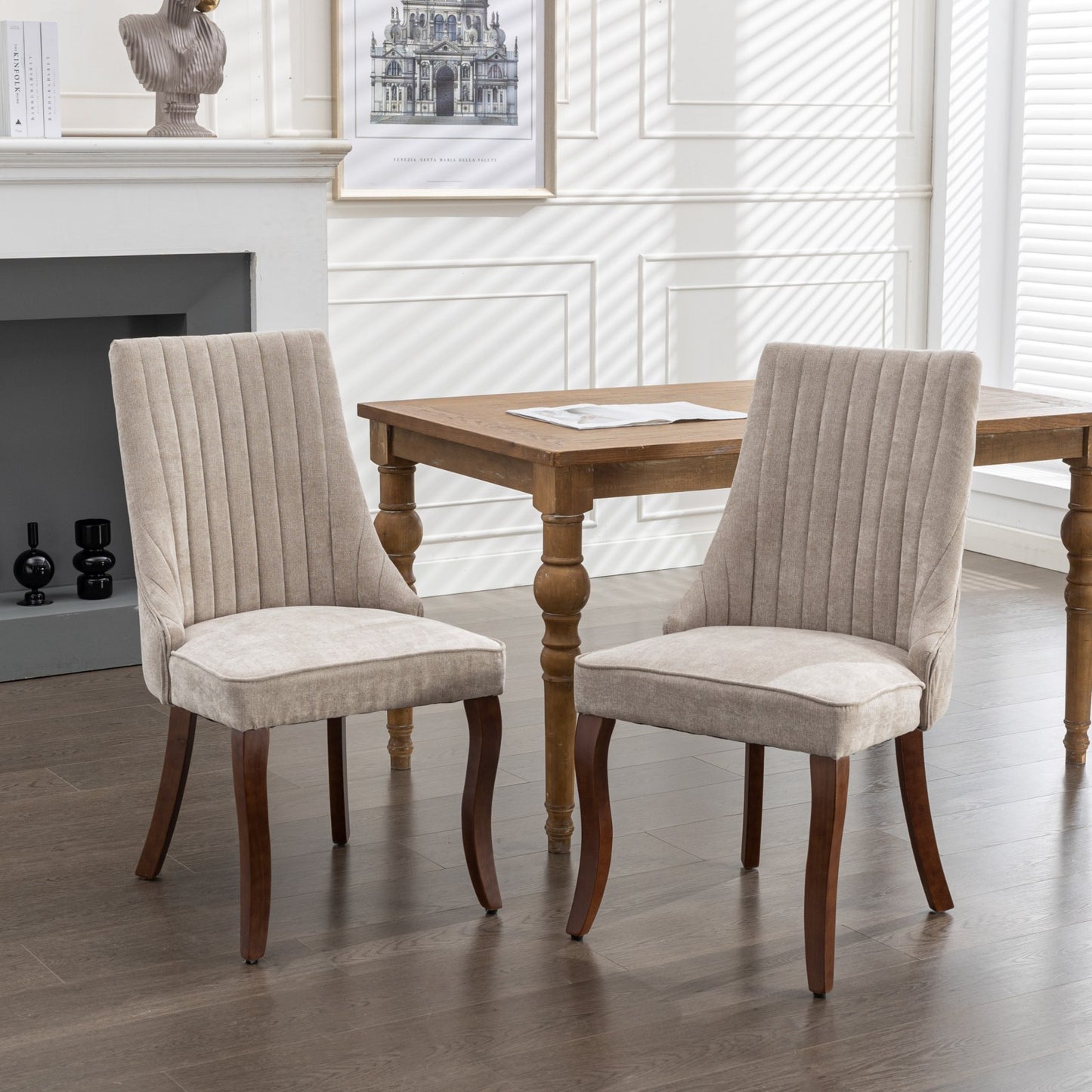 Fabric Dining Chairs Set of 2, LEGAHOME Upholstered Dining Room Chair with Solid Wood Leg, High Back Chairs for Dining Table, Kitchen Side Chairs, 300lbs Weight Capacity