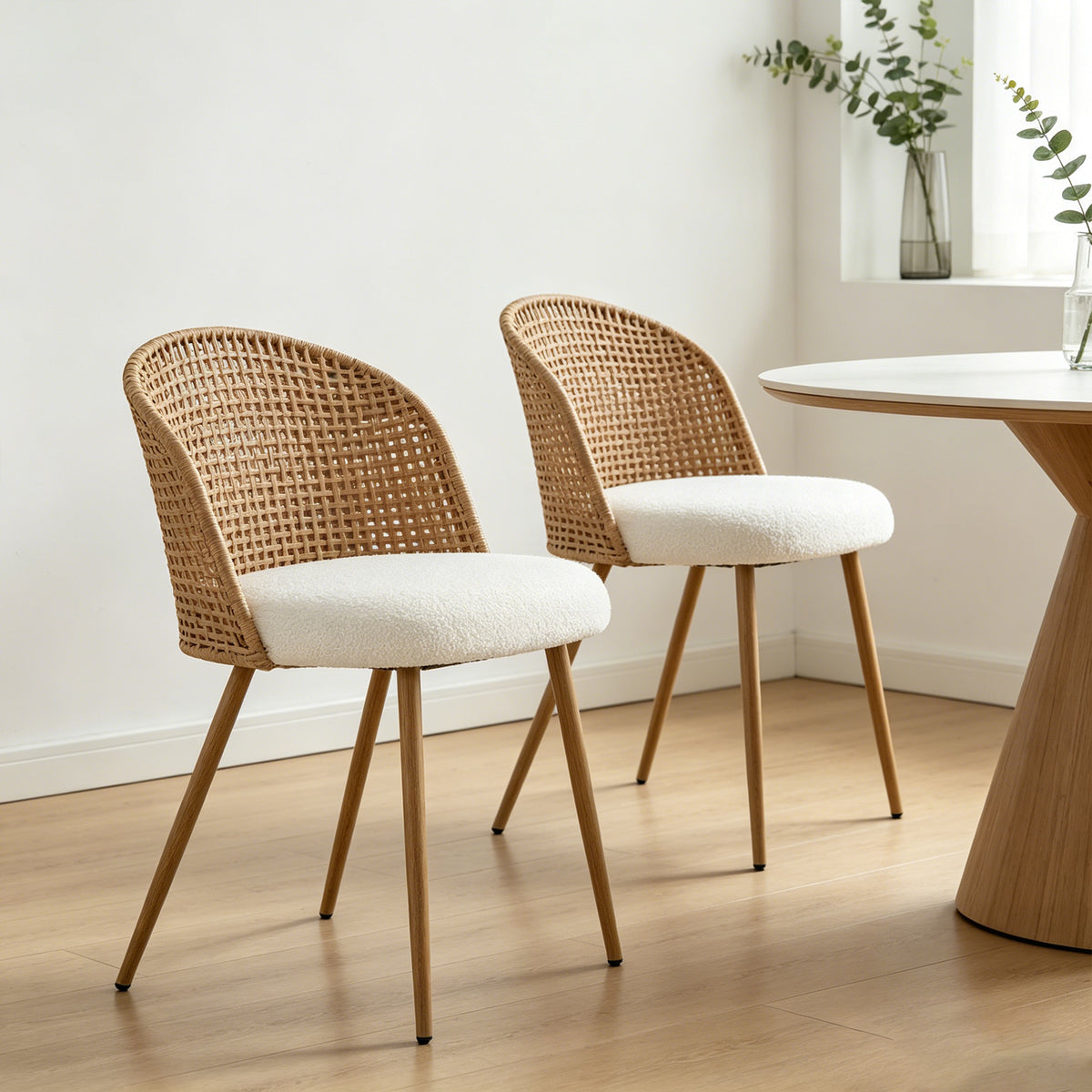 ining Chairs Set of 2, Farmhouse Rattan Dining Room Chairs, Wingback Upholstered Kitchen Chairs Set of 2 with Cane Back & Metal Legs