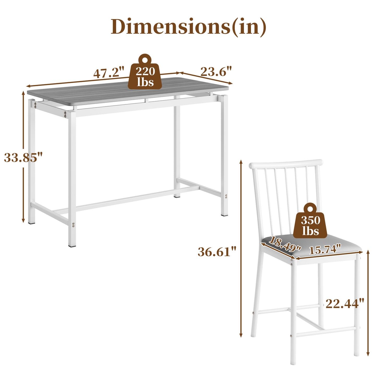 Counter Height Table Set of 4, LEAGHOME Bar Table Set for 4, Kitchen Dining Set with 4 Backrest Chairs, Rectangle Dinette Pub Table Set, Bar Table and Chairs Set for Kitchen Breakfast Nook, Brown