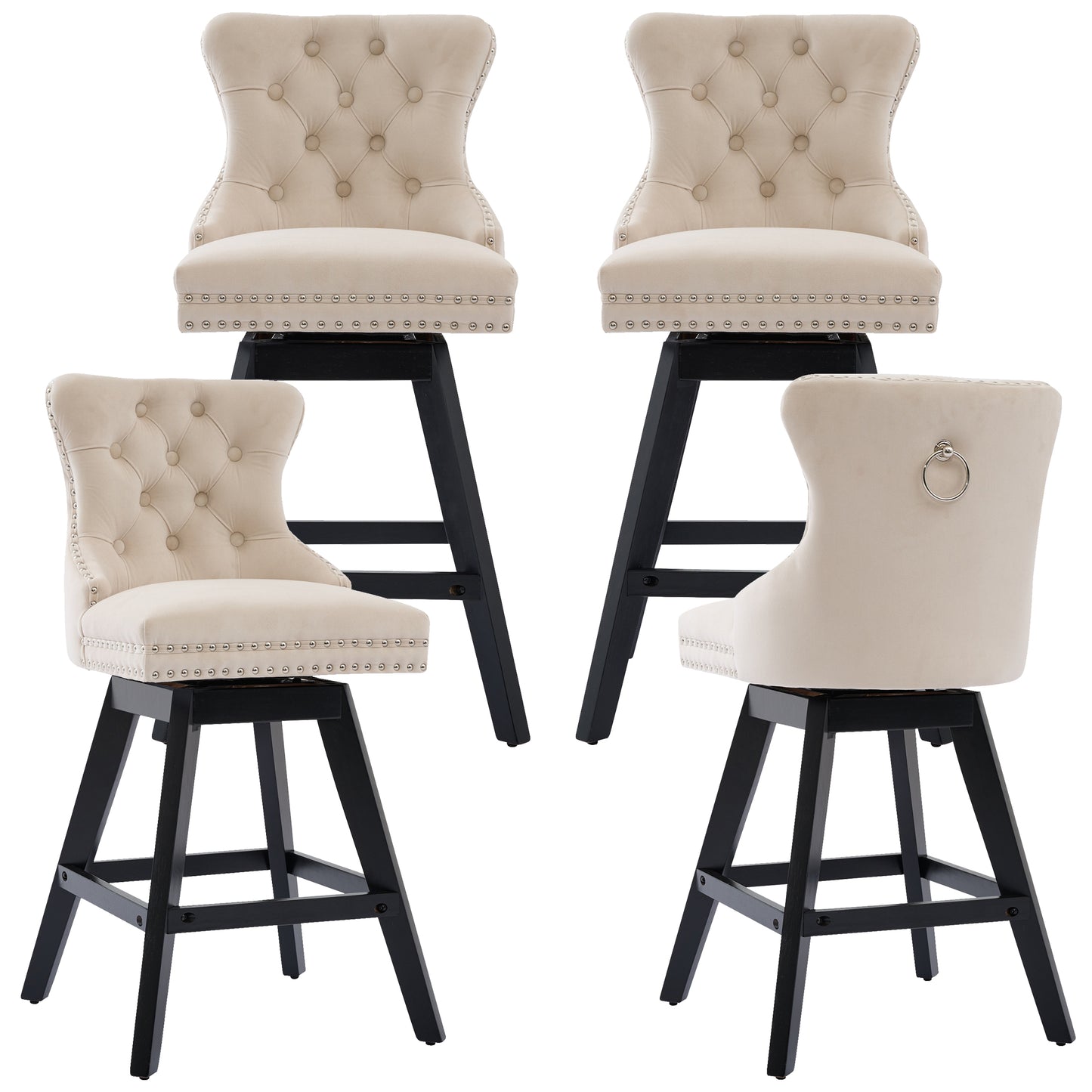 Swivel Bar Stools of 4, LEGAHOME 26"H Counter Height Swivel Barstools with Tufted Back, Velvet Upholstered Kitchen Barstool Chair for Island with Solid Wood Legs, Black (Set of 4)