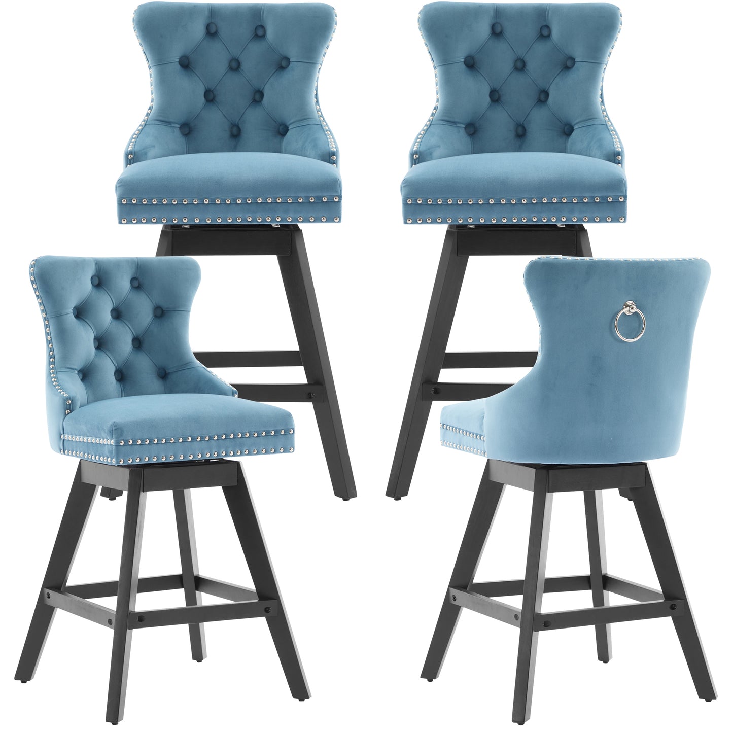 Swivel Bar Stools of 4, LEGAHOME 26"H Counter Height Swivel Barstools with Tufted Back, Velvet Upholstered Kitchen Barstool Chair for Island with Solid Wood Legs, Black (Set of 4)