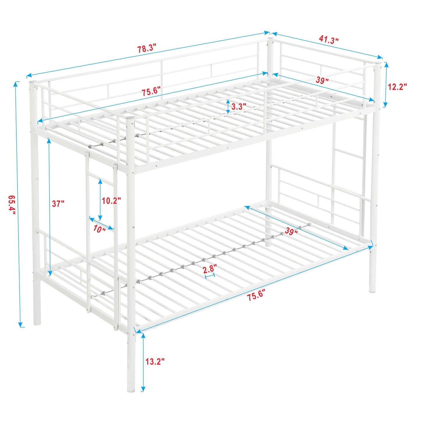 Twin Over Twin Bunk Bed with Trundle, LEGAHOME White Metal Bunk Bed For Teens, Heavy Duty Convertible BunkBeds for 350lbs Weight Capacity, White