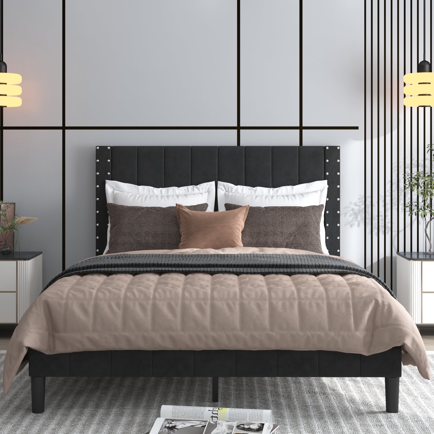 LegaHome Upholstered Platform Bed Frame with Headboard