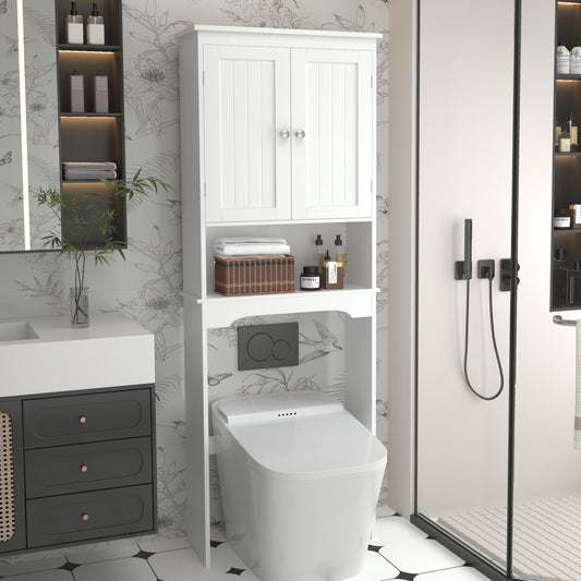 Legahome Over The Toilet Storage Shelf, Over-The-Toilet Bathroom Storage Cabinet with 2 Doors & 3 Storage Shelves, Space Saver Organizer for Bathroom, Laundry, White