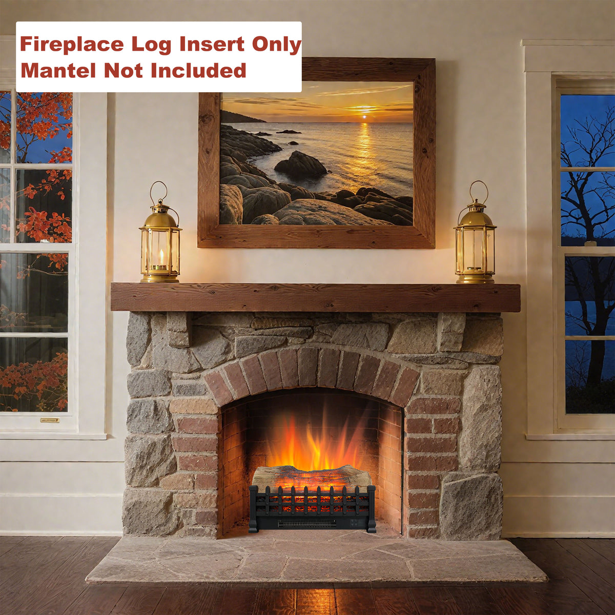 lectric Fireplace Log Set, Legahome 20" Electric Fireplace Logs Inserts Heater with Remote Control, Realistic Fake Fire, Adjustable Flame and Timer, CSA Certified