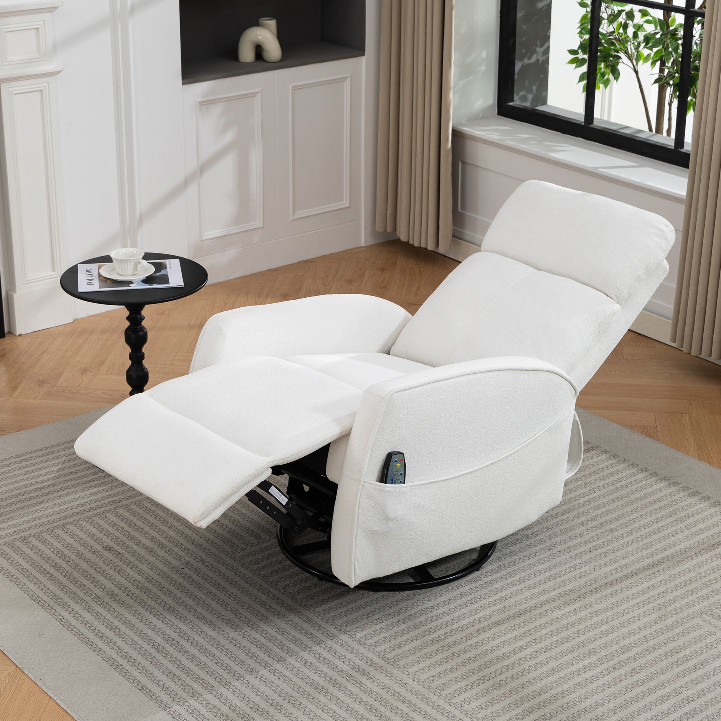 Rocker Recliner with Heat and Massage, Velvet Upholstered 360° Swivel Rocking Recliner, Small Rocker Recliner with Side Pockets for Small Space, Rocking Chair for Nursery Home Theater