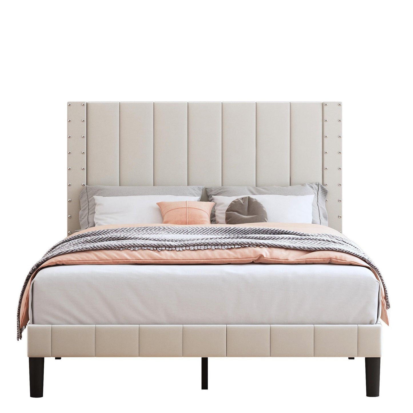 LegaHome Upholstered Platform Bed Frame with Headboard