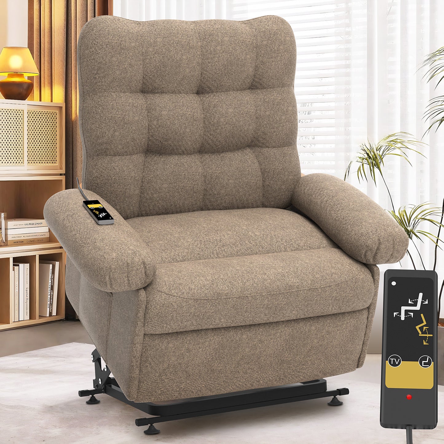 Lift Chair Oversized Seat, Power Lift Recliner Chair for Elderly, Electric Recliner Chair for Living Room, 350lb Capacity, Heavy-Duty Theater Recliner Sofa, No Massage and Heat Function, Brown