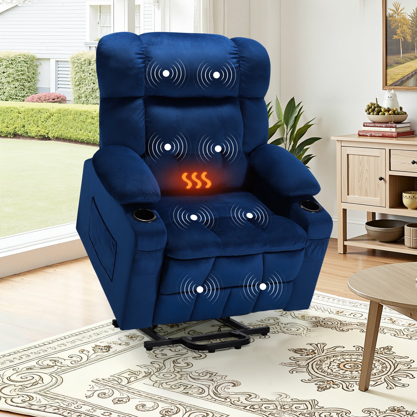 26in Oversized Lift Chair for Elderly, LEGAHOME Power Lift Recliner Chair with Heat and Massage, Velvet Fabric Massage Recliner for Adults, Blue