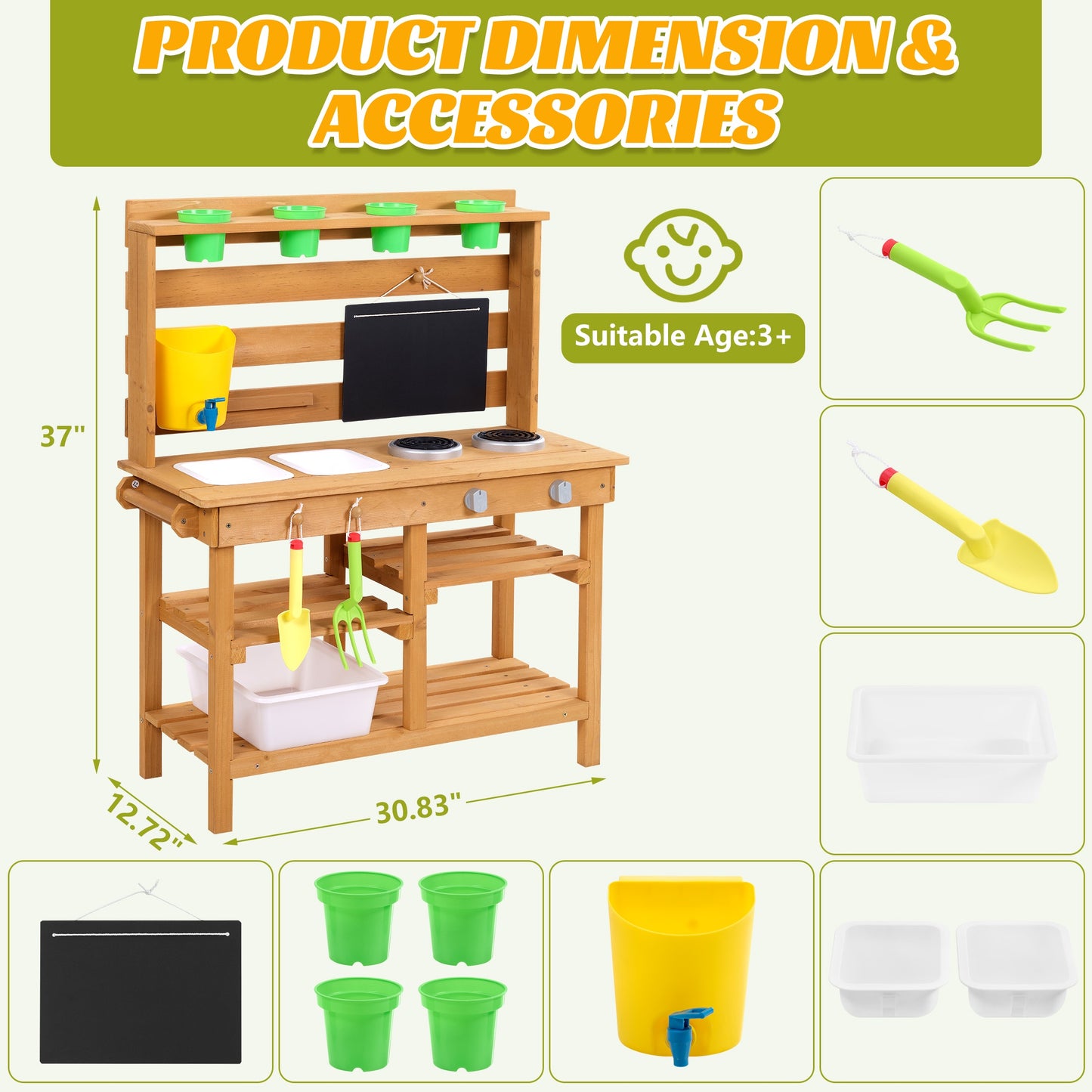 Legahome Kitchen Toys for Boys Girls Kids, Wooden Outdoor Mud Kitchen Kids Kitchen Playset Kids Play Kitchen Toy Set with Sand and Water Pan, Play Sink, Pretend Toy Kitchen Set for Kids Birthday Gifts