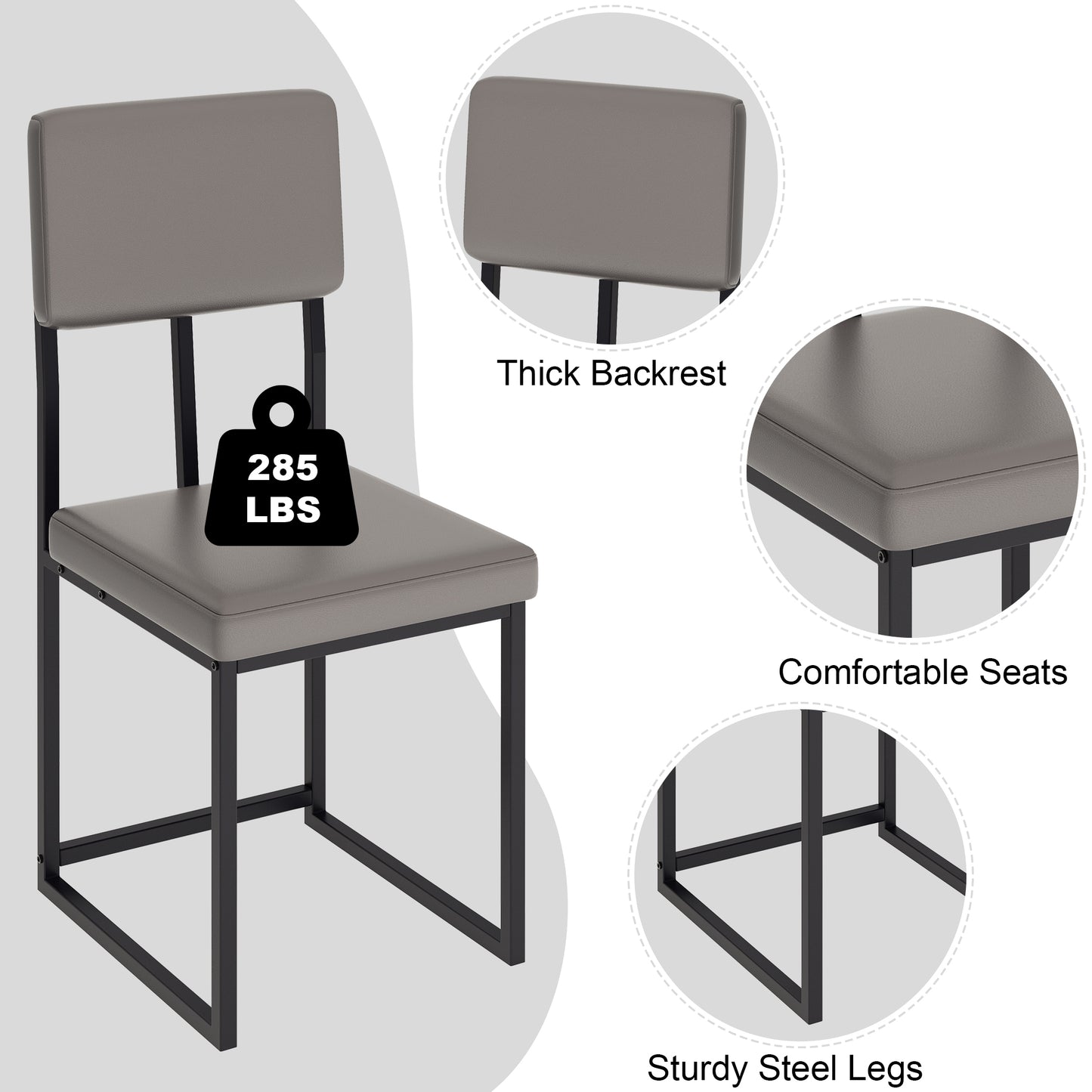 Dining Table Set for 4, 5 Piece Kitchen Table and Chairs Set, Rectangle Brown Tabletop and Brown Leather Chairs Set, Small Space Dining Room Set for Apartment