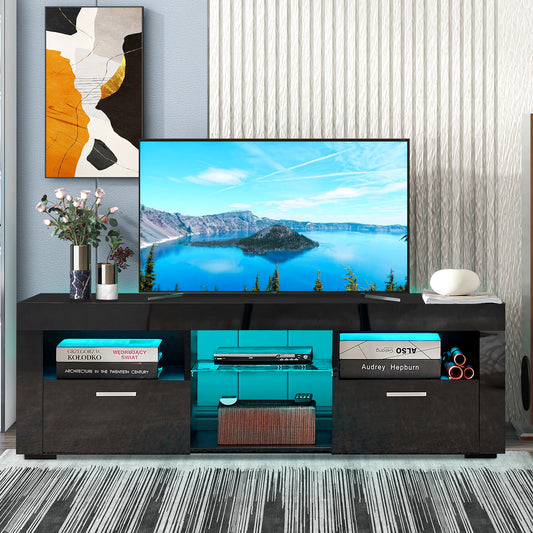 LegaHome TV Stand for 55-65Inch TV, Modern High Glossy TV Cabinet with 16 Colors LED Lights