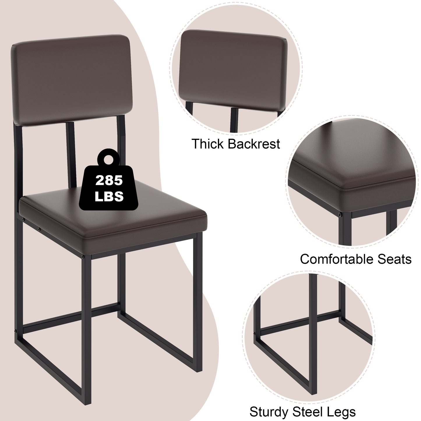 Dining Table Set for 4, 5 Piece Kitchen Table and Chairs Set, Rectangle Brown Tabletop and Brown Leather Chairs Set, Small Space Dining Room Set for Apartment