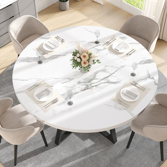 LEAGHOME 43.3in Round Dining Table for 4 Person, Faux Marble Kitchen Table with Metal Base Seats 4, Modern Dining Room Table with Storage Rack for Kitchen, White (Only Table)