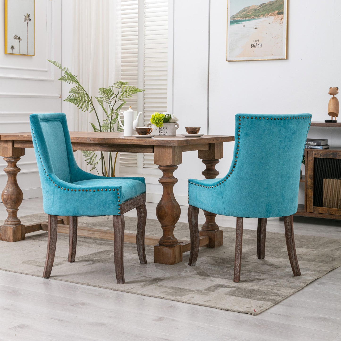 Dining Chairs Set of 2, LEGAHOME Yellow Fabric Upholstered Dining Chairs, Mid-century Kitchen Chairs with High Back, Bronze Nail Head, Solid Wood Legs, Yellow, 2 Pcs