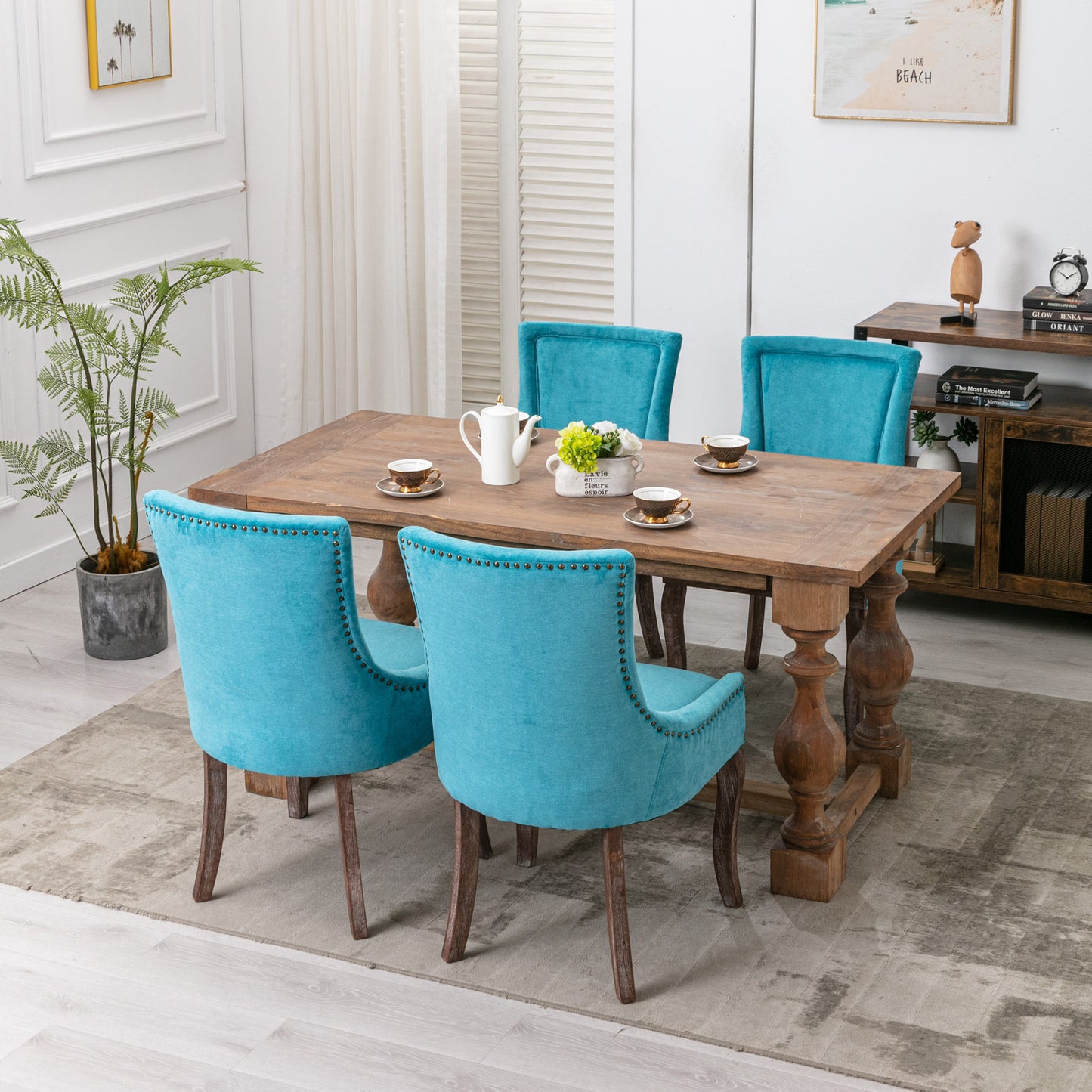 Dining Chairs Set of 2, LEGAHOME Yellow Fabric Upholstered Dining Chairs, Mid-century Kitchen Chairs with High Back, Bronze Nail Head, Solid Wood Legs, Yellow, 2 Pcs