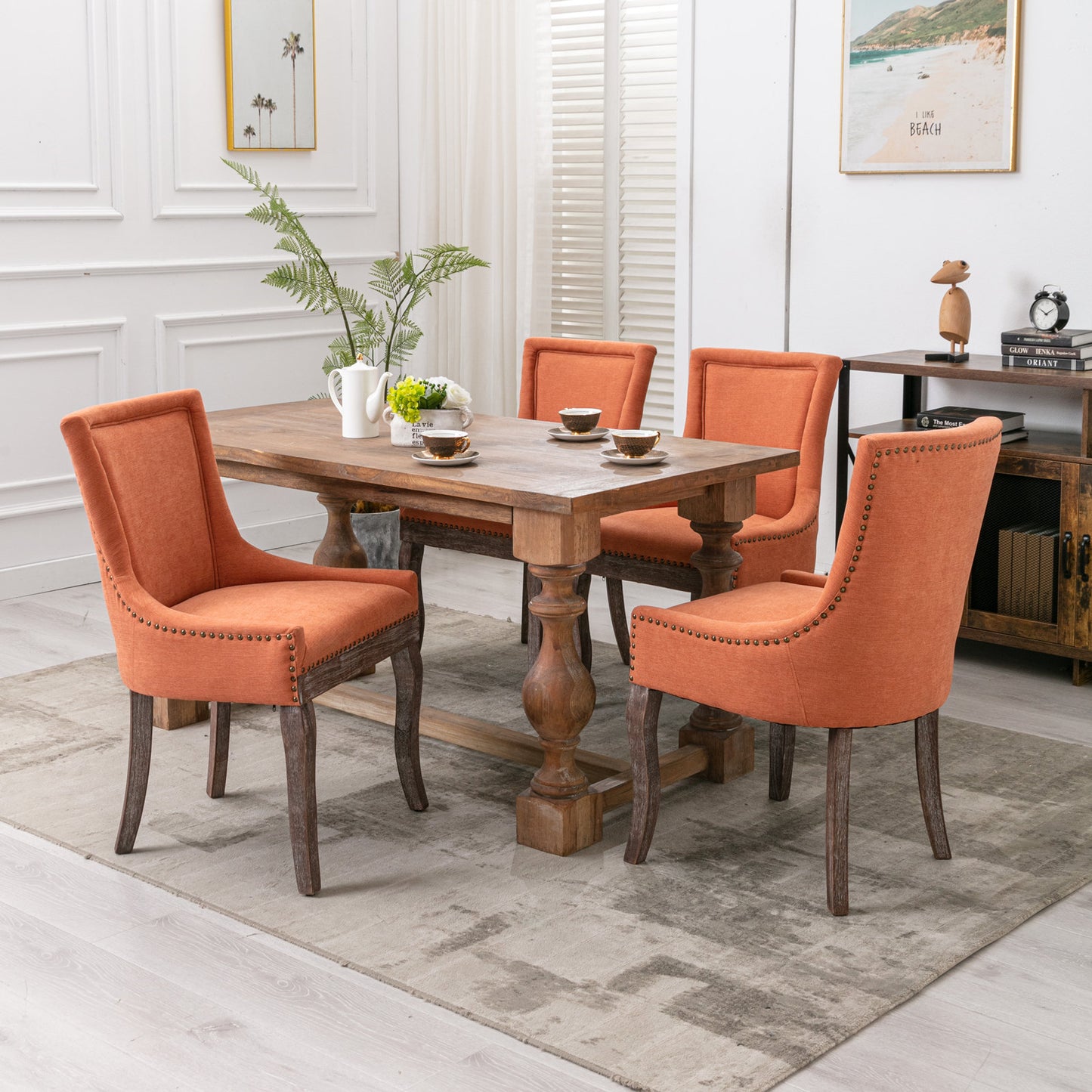Dining Chairs Set of 2, LEGAHOME Yellow Fabric Upholstered Dining Chairs, Mid-century Kitchen Chairs with High Back, Bronze Nail Head, Solid Wood Legs, Yellow, 2 Pcs