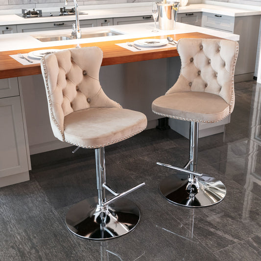 Swivel Bar Stools of 2, LegaHome Velvet Counter Height Barstools, 25-33 Inch Adjustable Height Bar Stools for Kitchen Counter, Modern Upholstered Kitchen Island Chairs, 300lbs Capacity, Pink