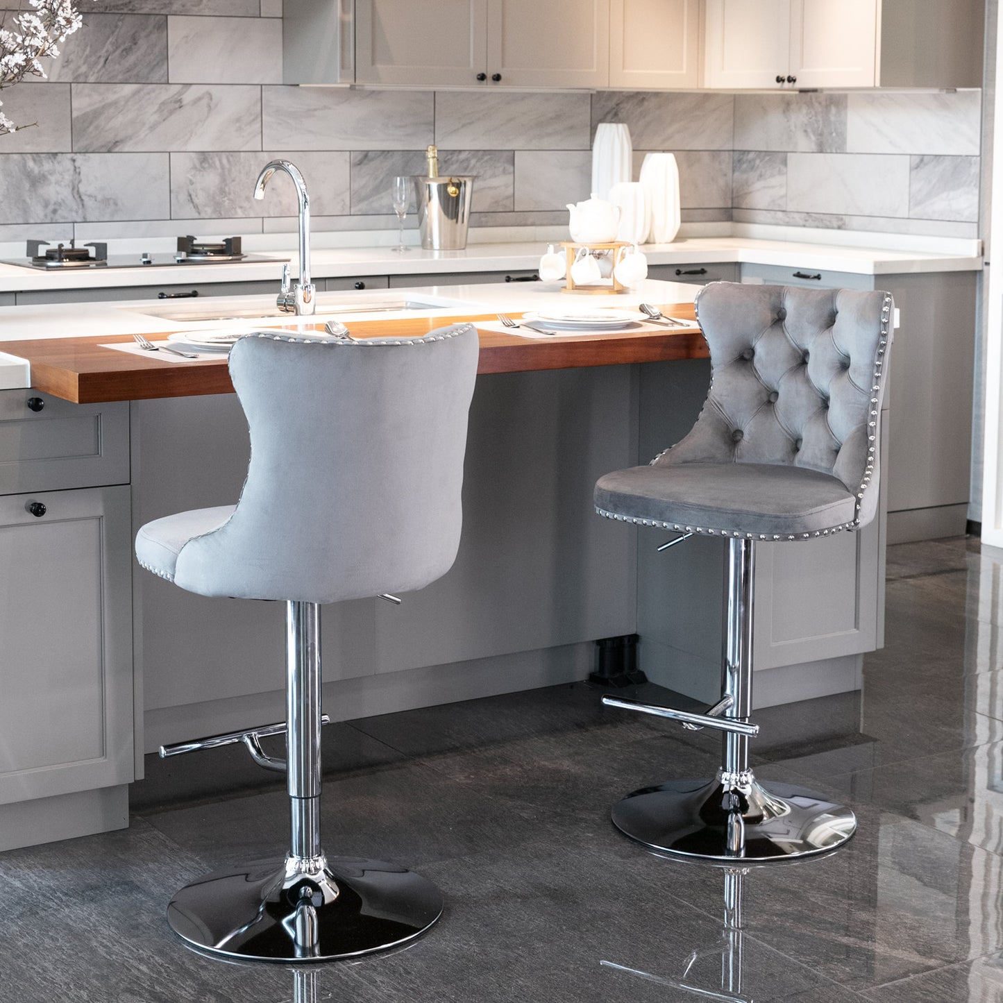 Swivel Bar Stools of 2, LegaHome Velvet Counter Height Barstools, 25-33 Inch Adjustable Height Bar Stools for Kitchen Counter, Modern Upholstered Kitchen Island Chairs, 300lbs Capacity, Pink