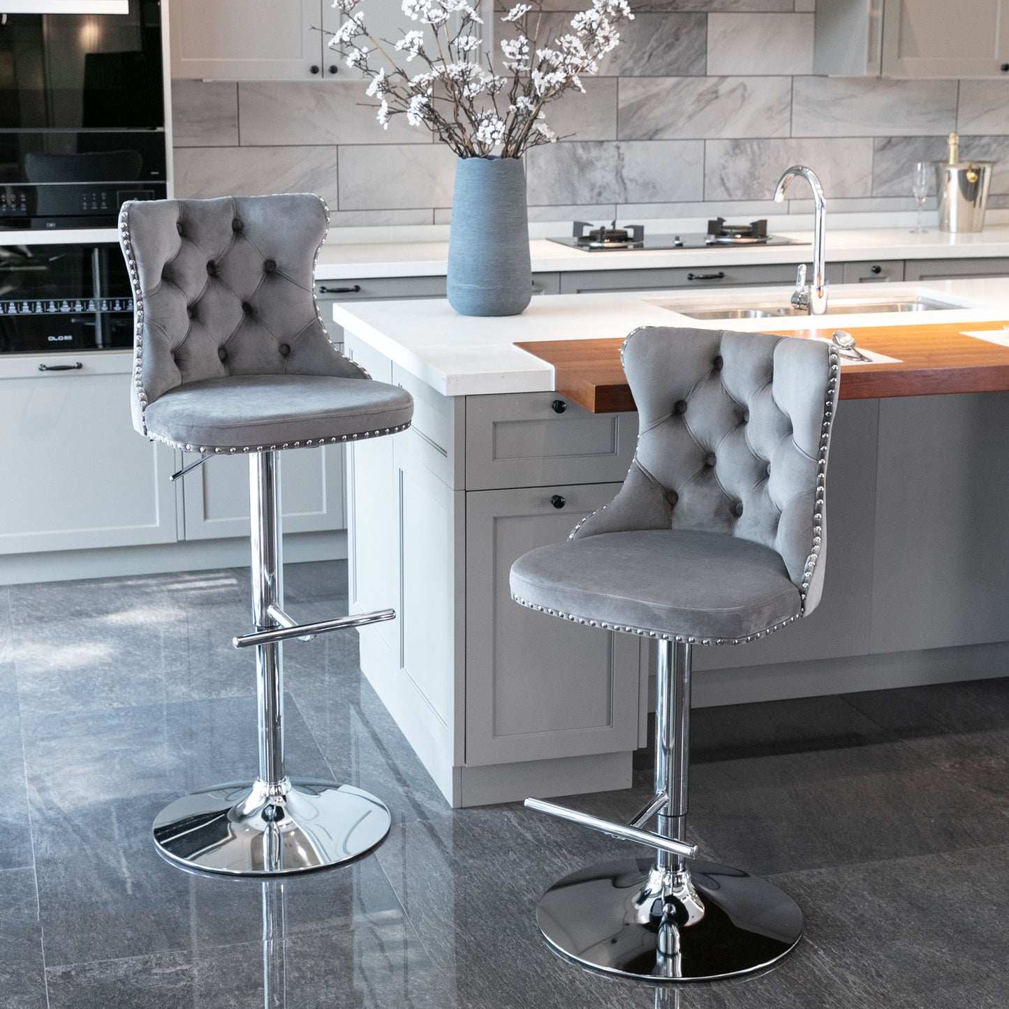 Swivel Bar Stools of 2, LegaHome Velvet Counter Height Barstools, 25-33 Inch Adjustable Height Bar Stools for Kitchen Counter, Modern Upholstered Kitchen Island Chairs, 300lbs Capacity, Pink