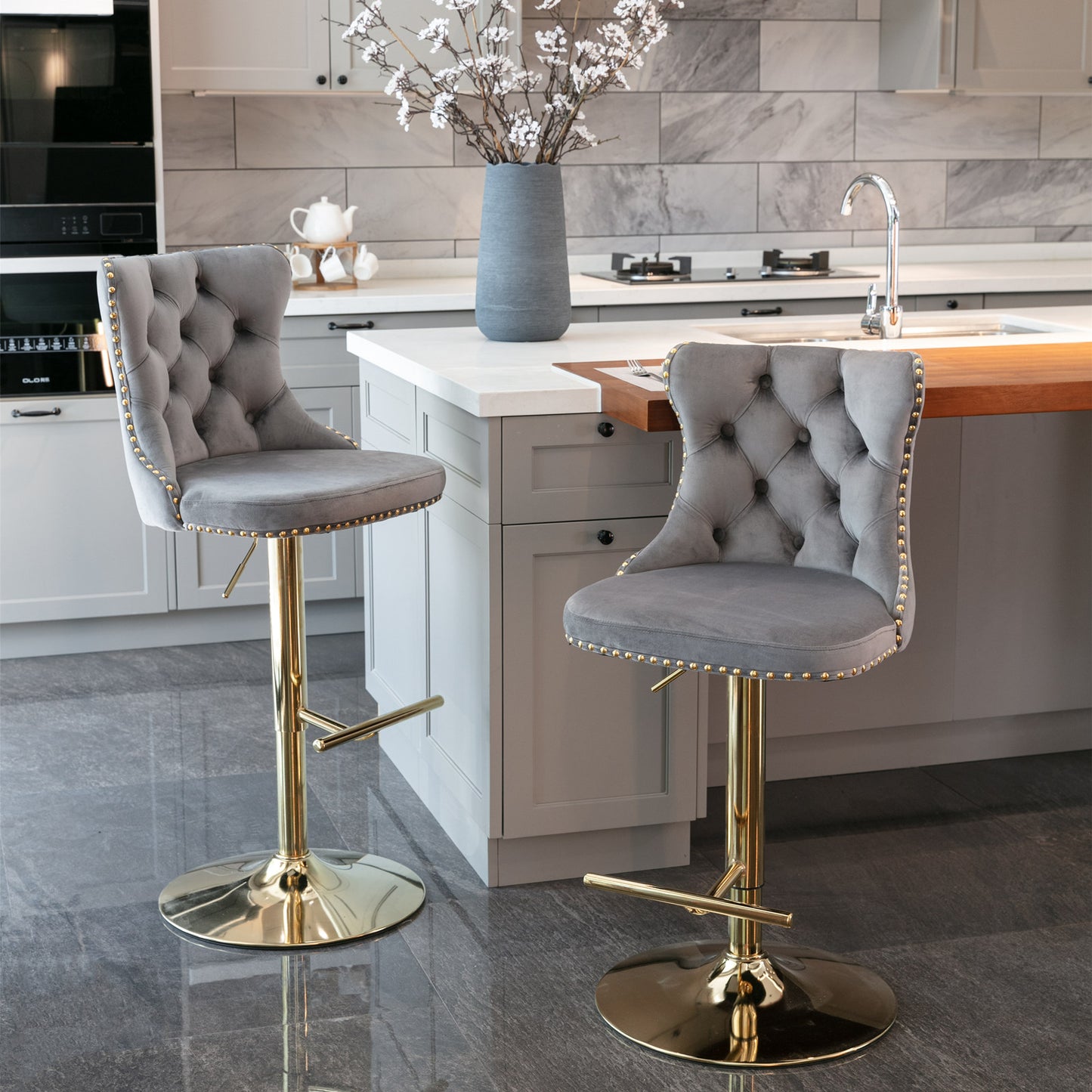 Swivel Bar Stools of 2, LegaHome Velvet Counter Height Barstools, 25-33 Inch Adjustable Height Bar Stools for Kitchen Counter, Modern Upholstered Kitchen Island Chairs, 300lbs Capacity, Beige